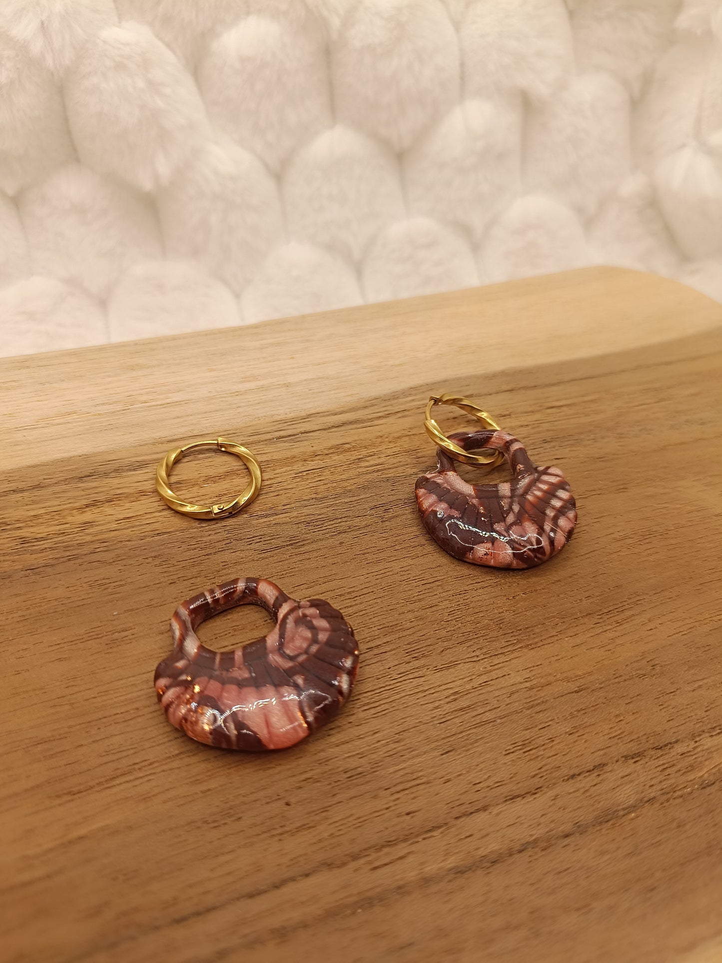 Pampilles " jasmine " marbre rose métallisé/brun