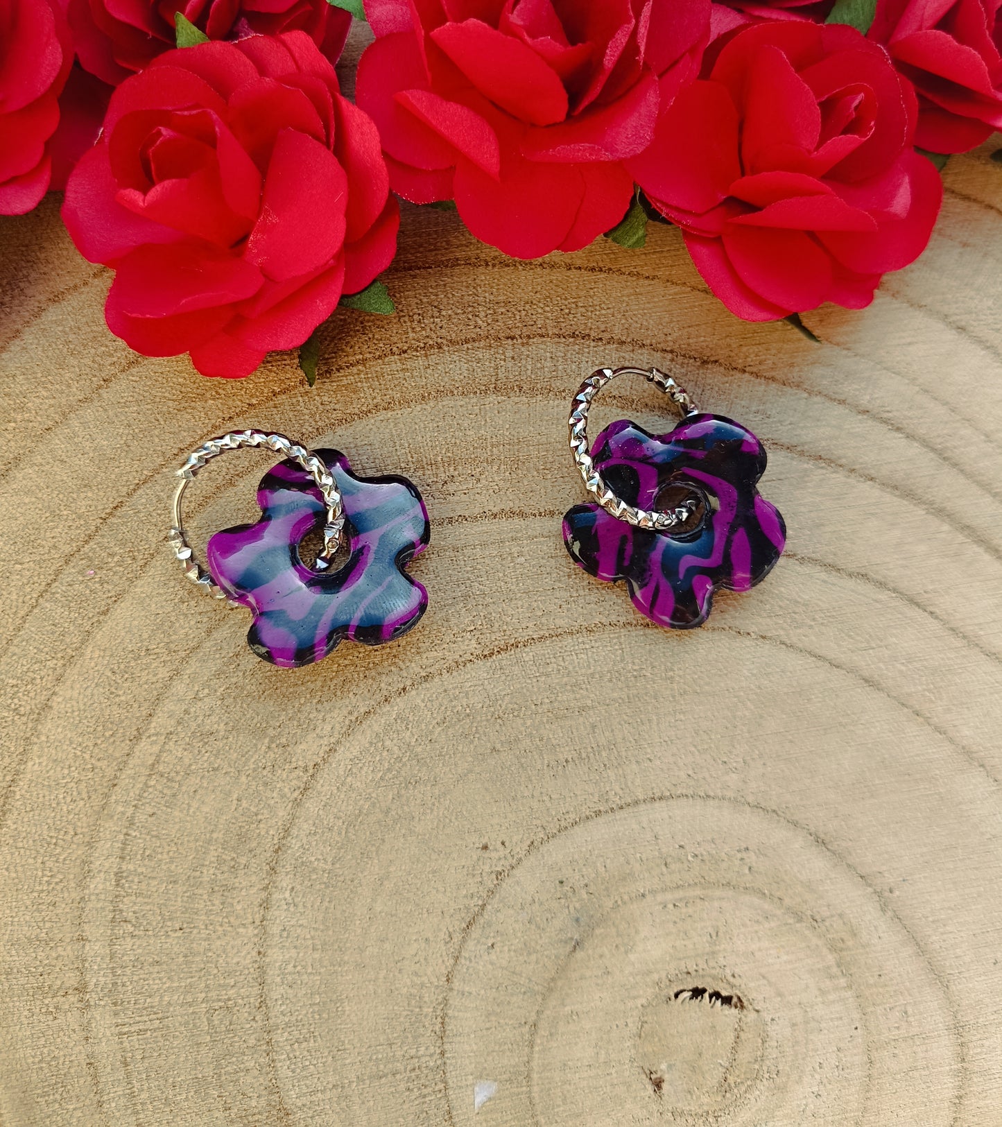 Pampilles " Romy " marbré noir et violette