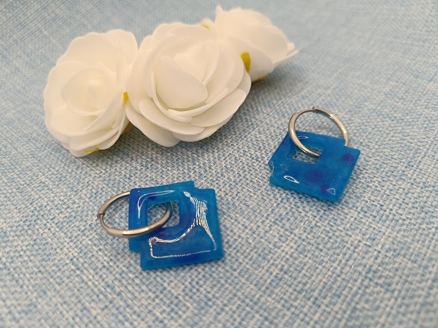 Pampiles " Sophie " bleu translucide et encre bleu
