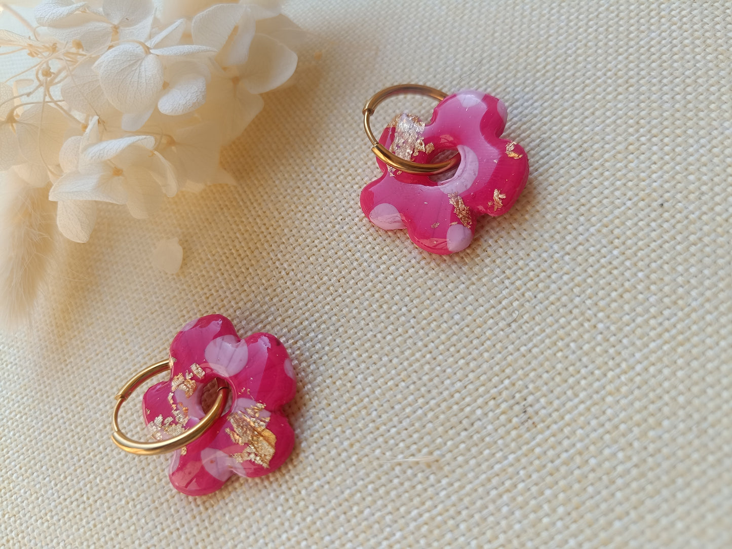 Pampilles " romy " léopard framboise, rose pastel et doré