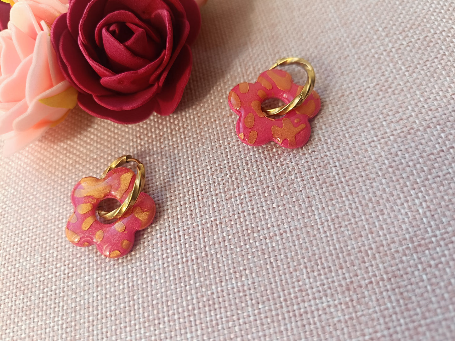Pampilles " Mya " framboise motif leopard rose gold