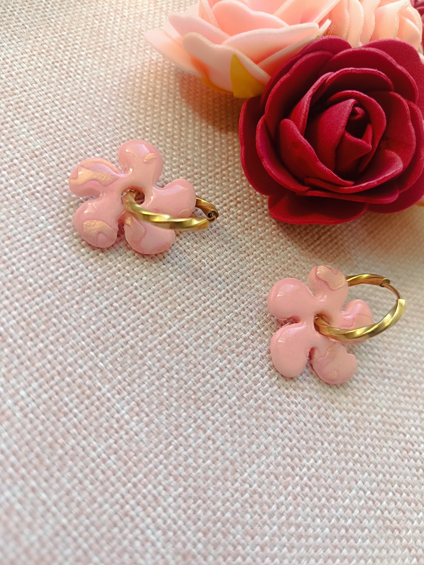 Pampilles "dahlia " rose pastel motif gold