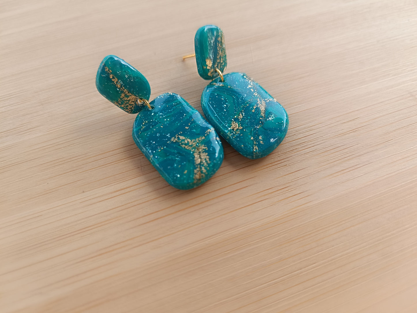 Boucles d'oreilles " nora " marbré verte et doré