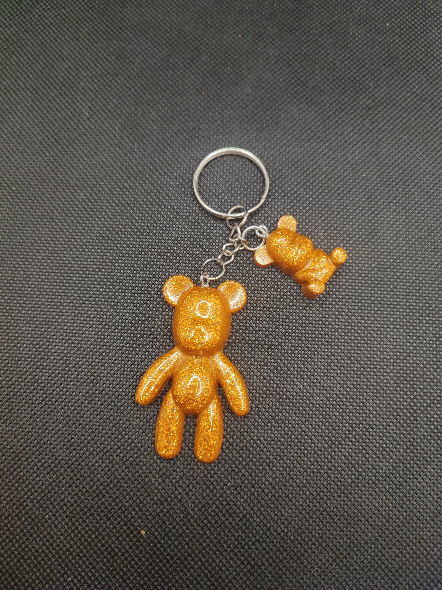 porte clé personnalisable papa ours marron pailleté avec ourson assorti résine epoxy