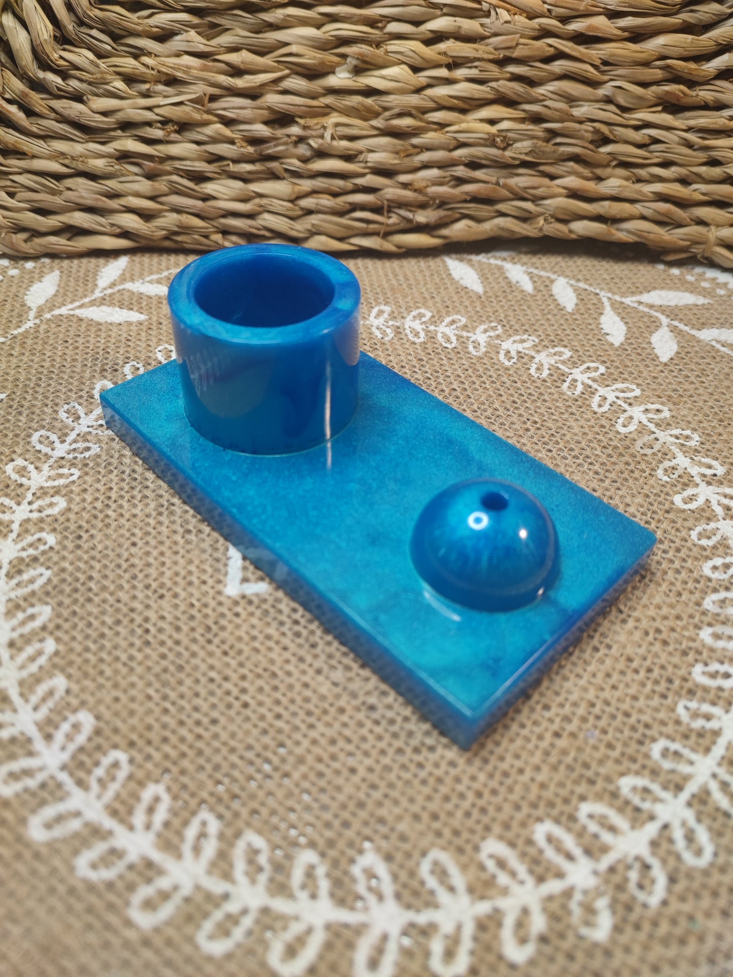 Bougeoirs porte encens bleu résine epoxy