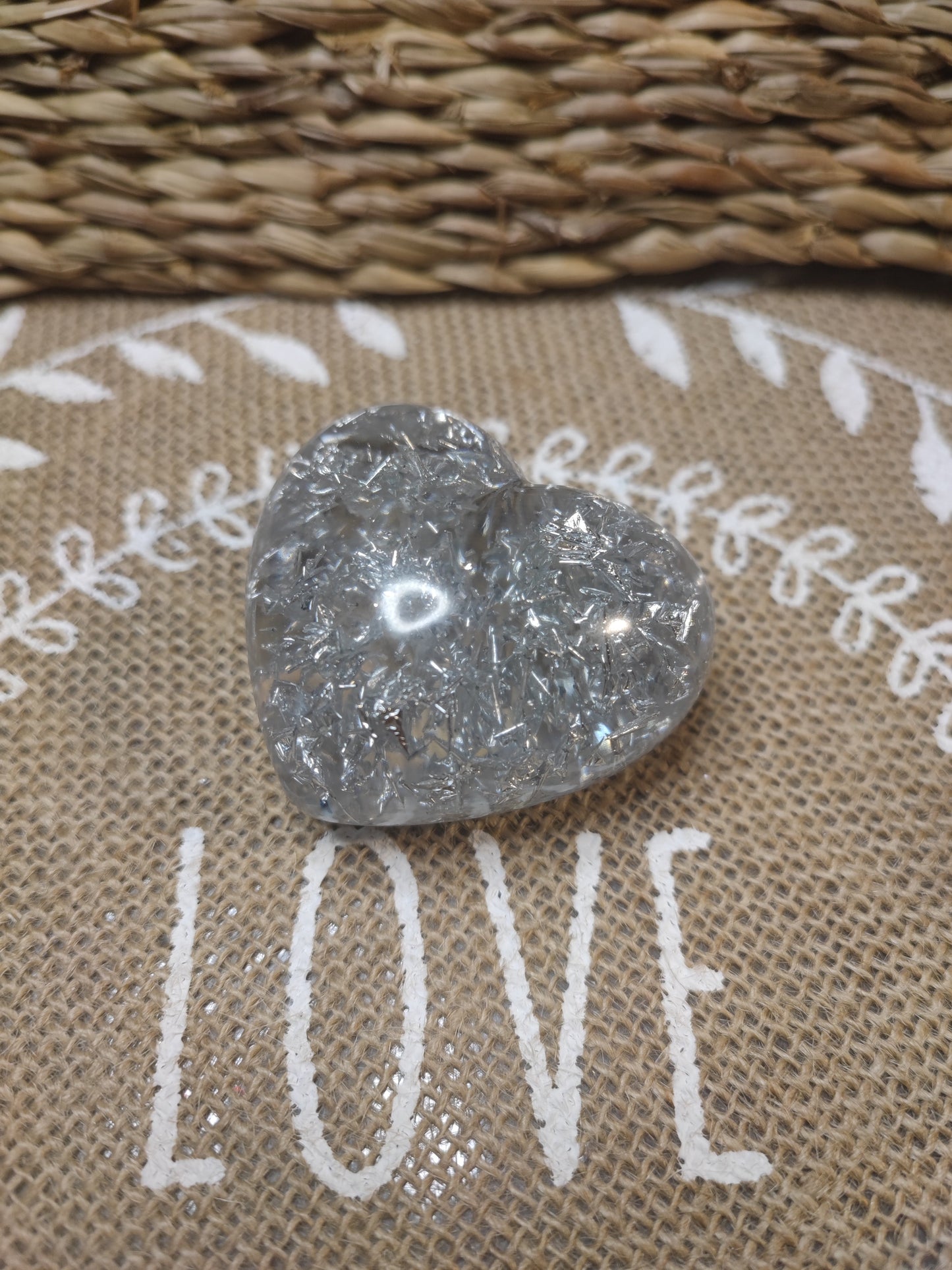 figurine coeur argenté résine epoxy