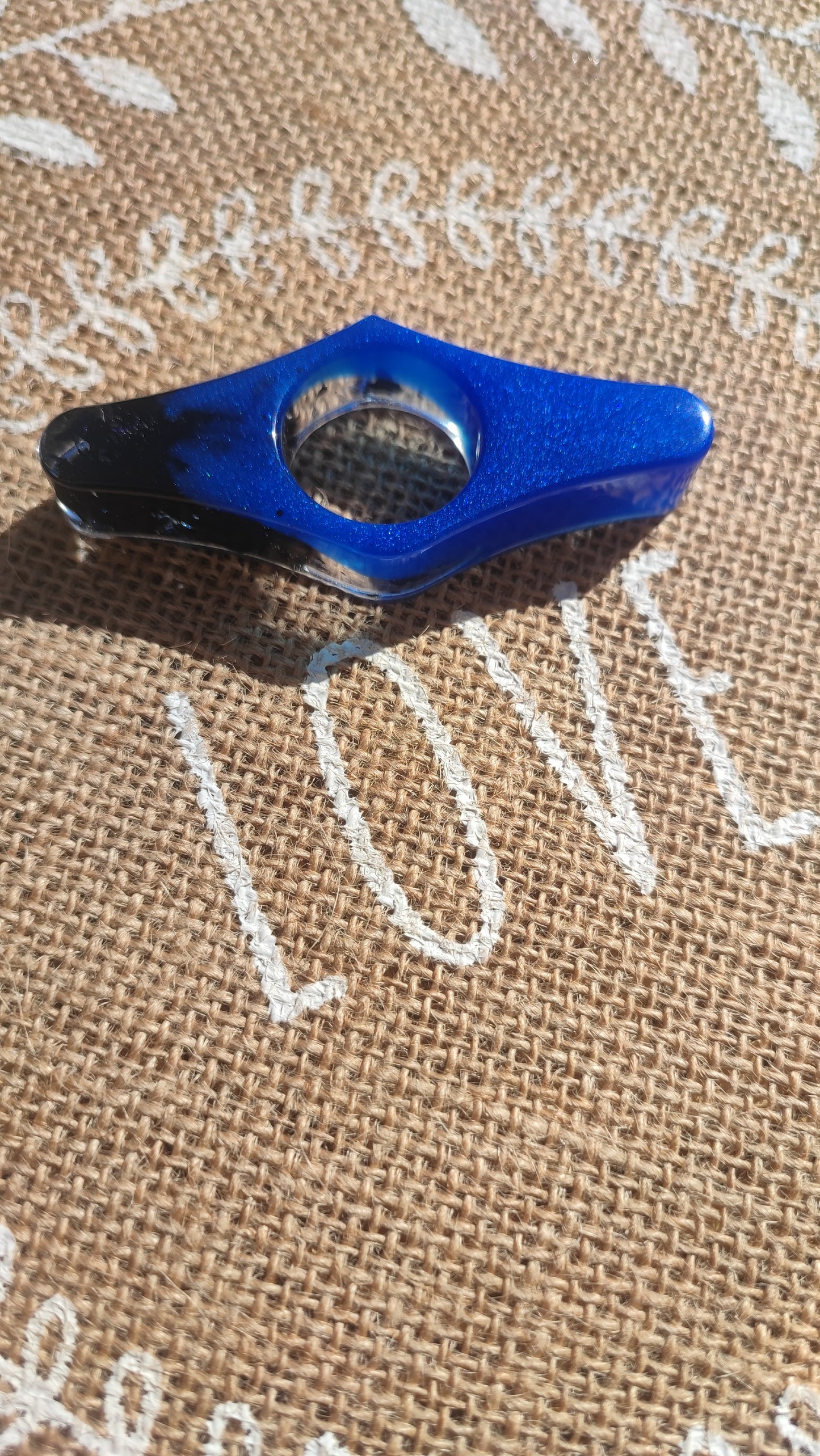 bague de lecture résine bleu feuille noir