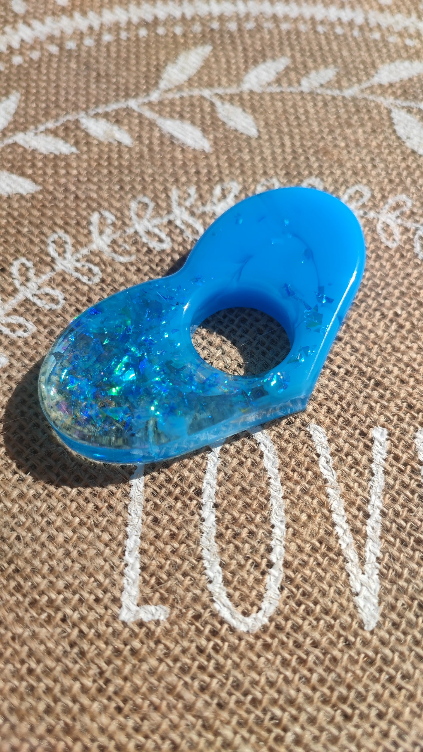 bague de lecture résine bleu et bleu holographique