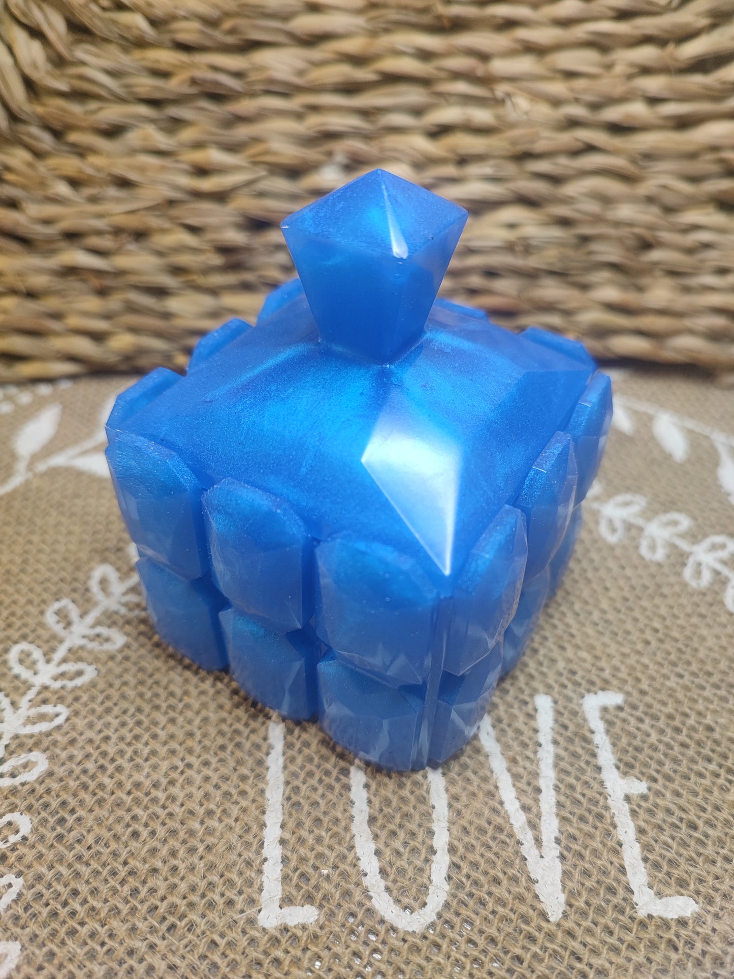 boite à bijoux diamant bleu clair résine epoxy