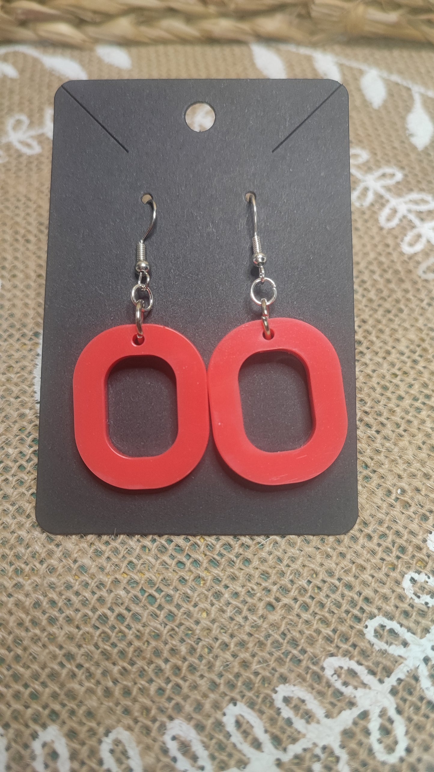 boucles d'oreilles carré arrondi rouge pastèque résine epoxy