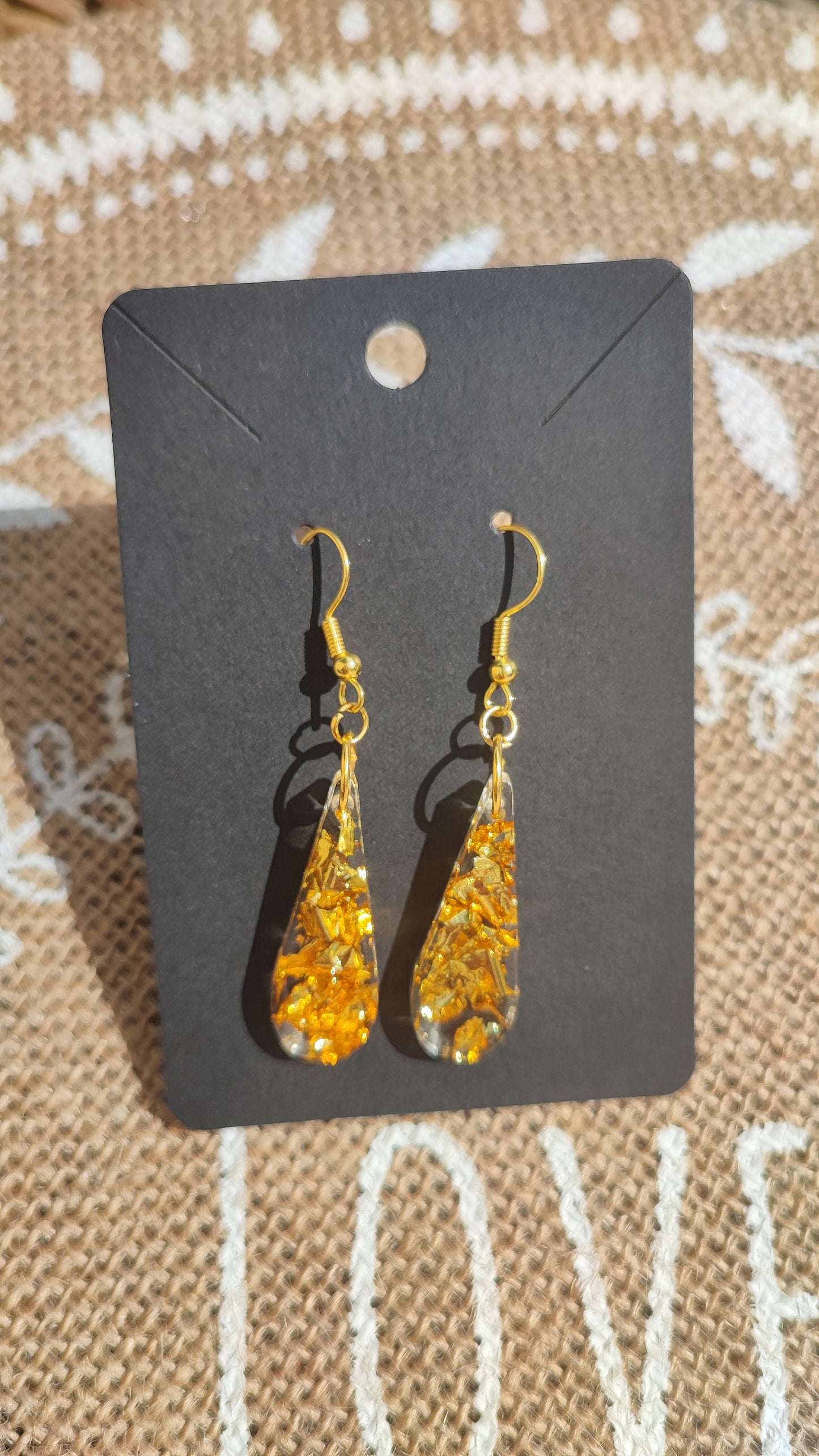 boucles d'oreilles " gouttes " feuille d'or résine epoxy