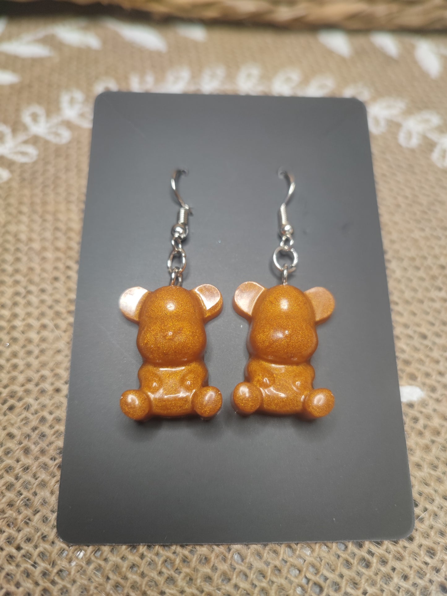 boucles d'oreilles oursons marron résine epoxy