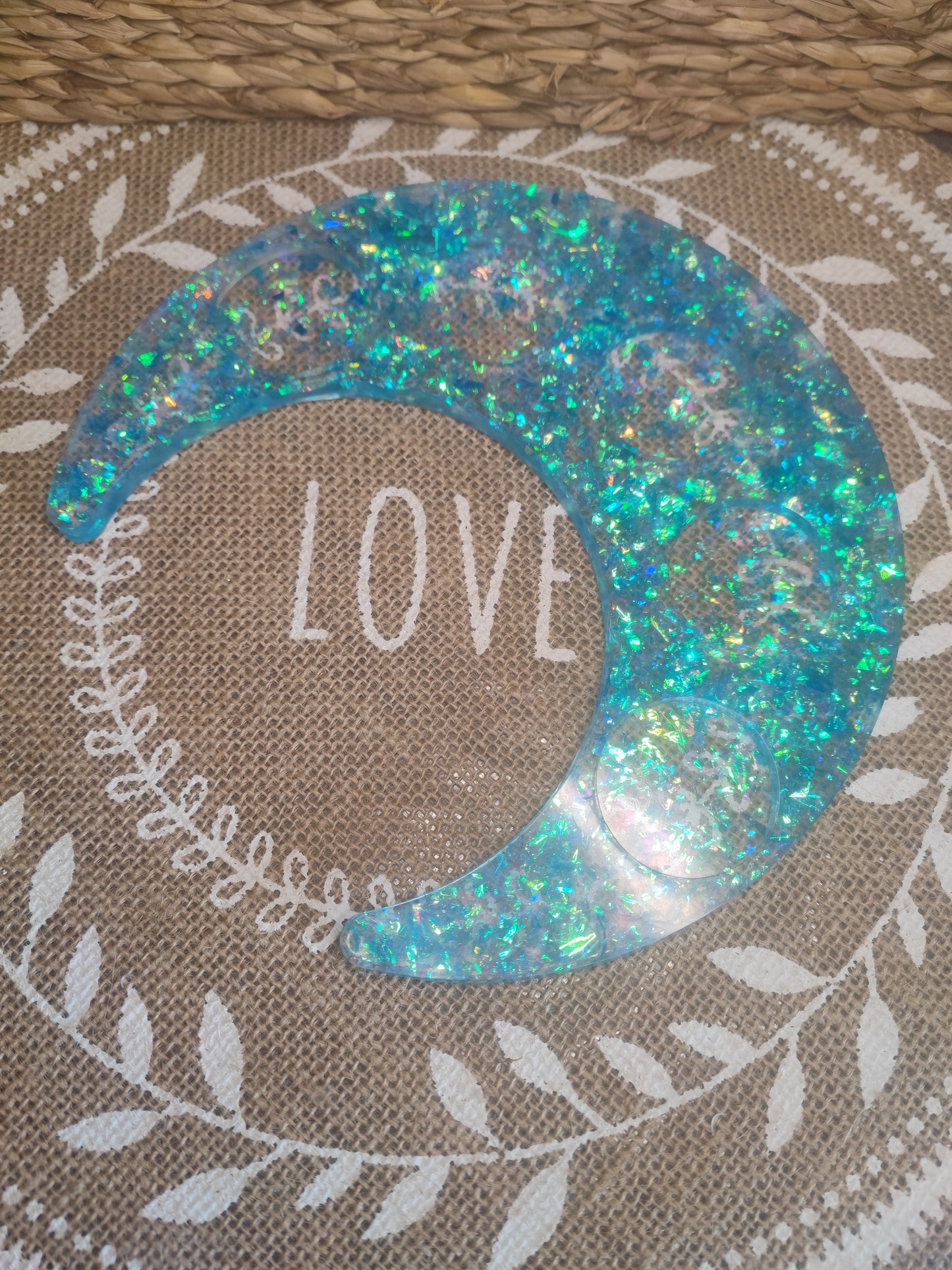 bougeoir lune bleu holographique résine epoxy