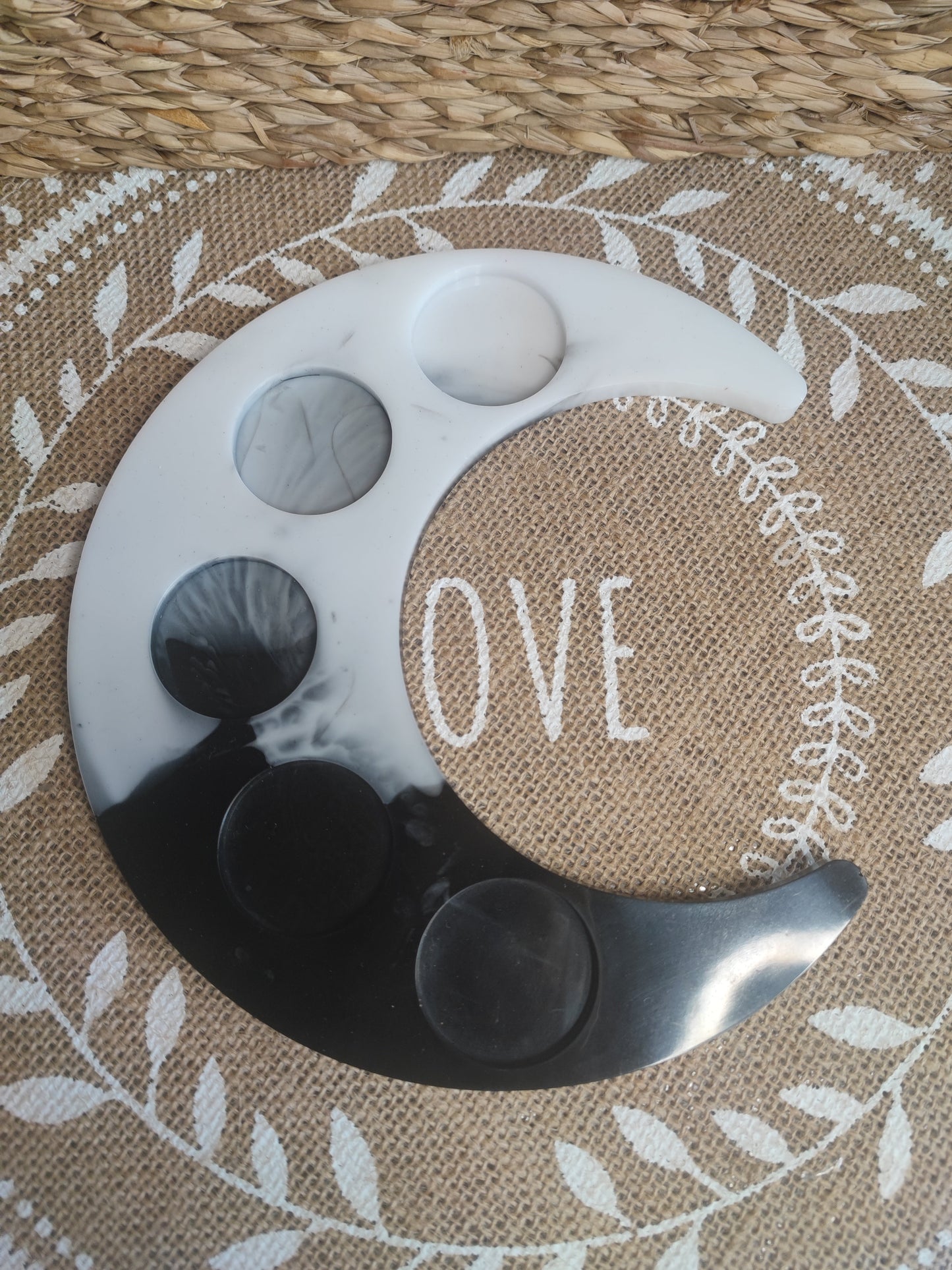 bougeoir lune blanc et noir opaque résine epoxy