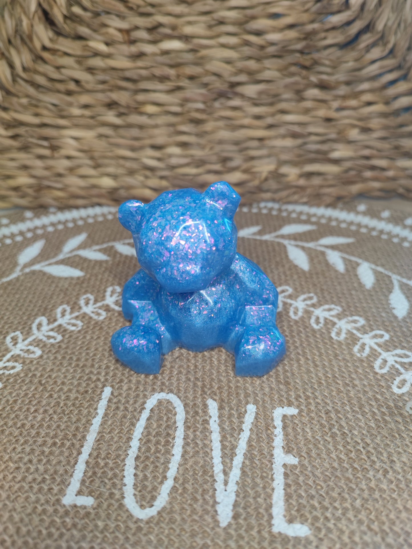 figurine ours bleu holographique résine epoxy