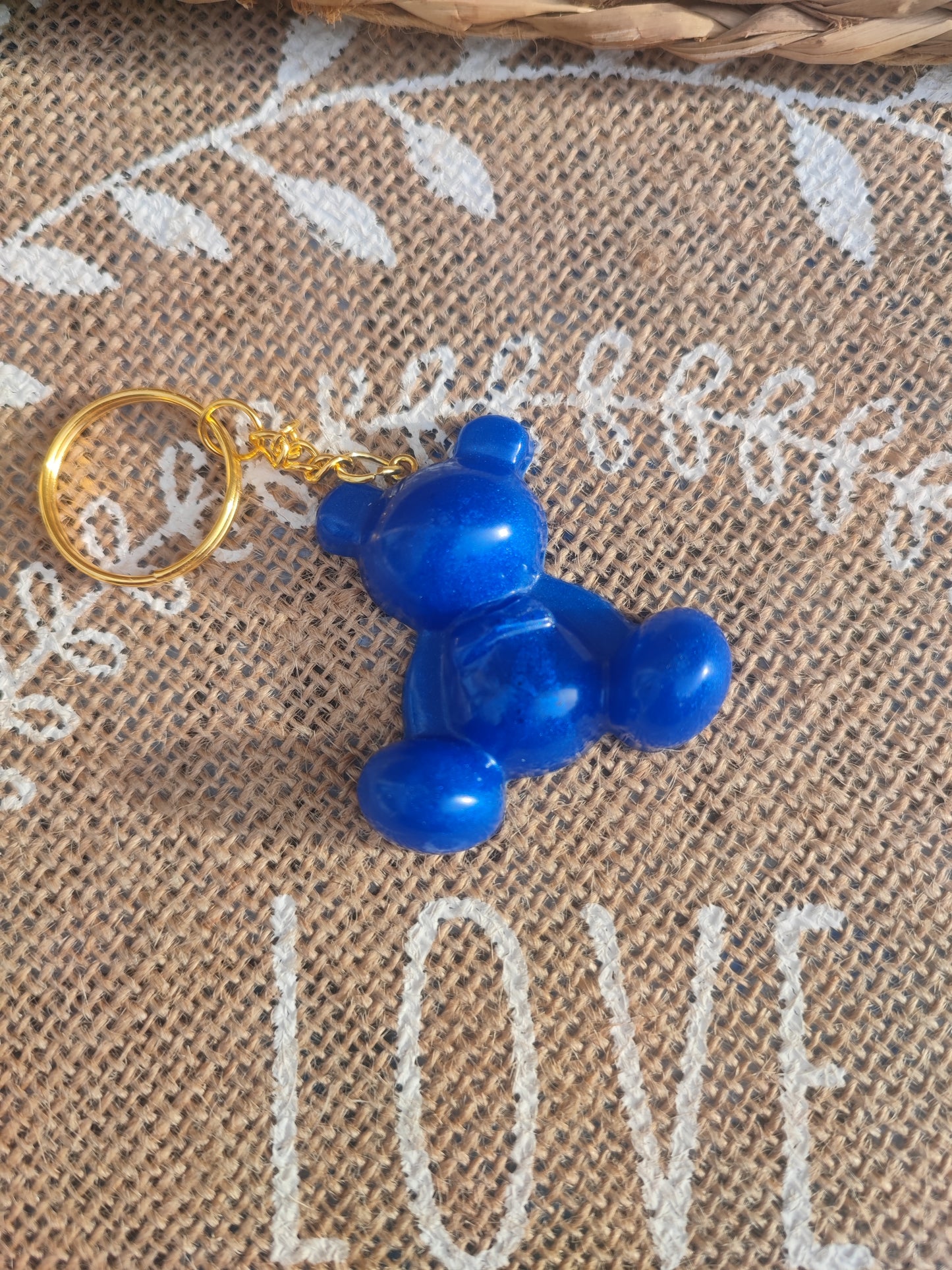 porte clé maman ours bleu résine epoxy