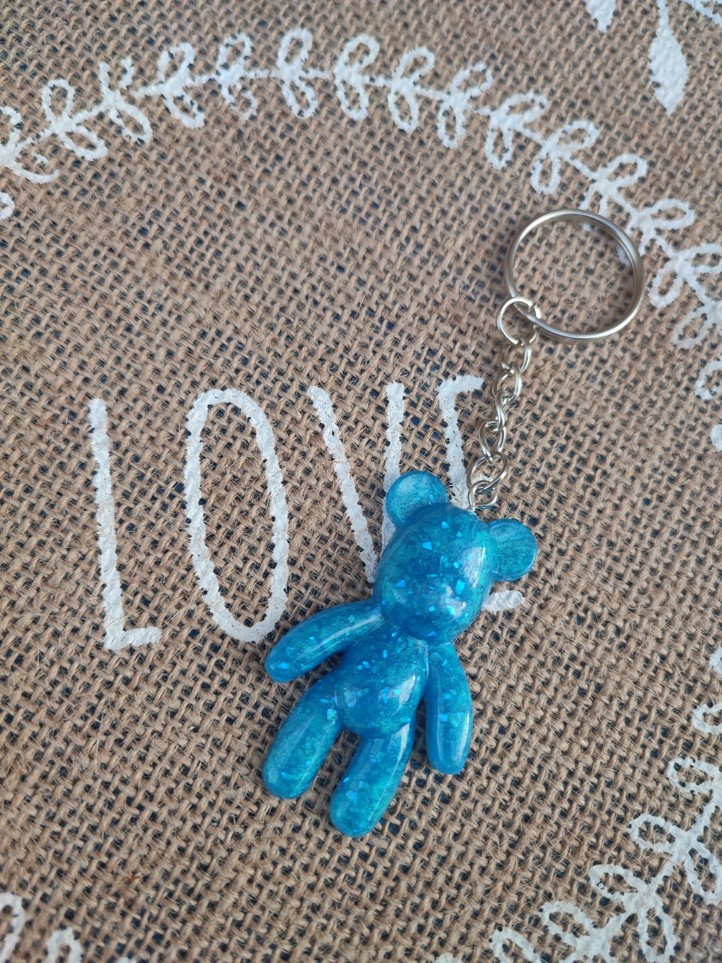 porte clé papa ours bleu holographique résine epoxy