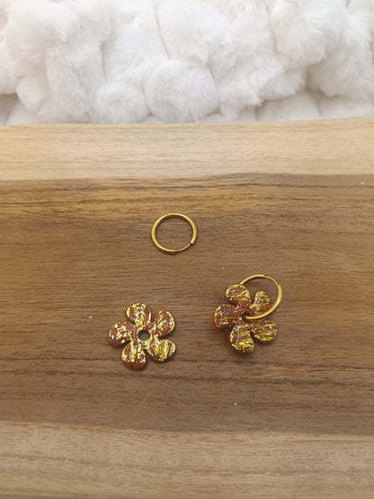 Pampille " dahlia " chocolat terracotta et doré