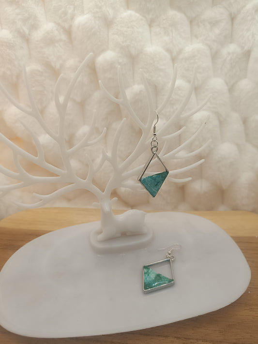 Boucle d'oreille " lorelei " marbré blanc et vert