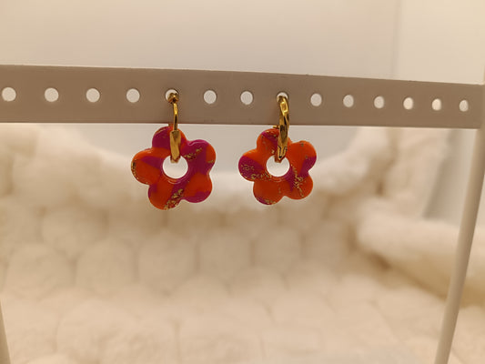 Pampille " mini mya " marbré rose/orange et doré