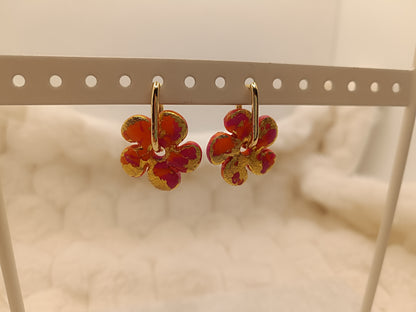 Pampilles " dahlia " marbré rose/orange et doré