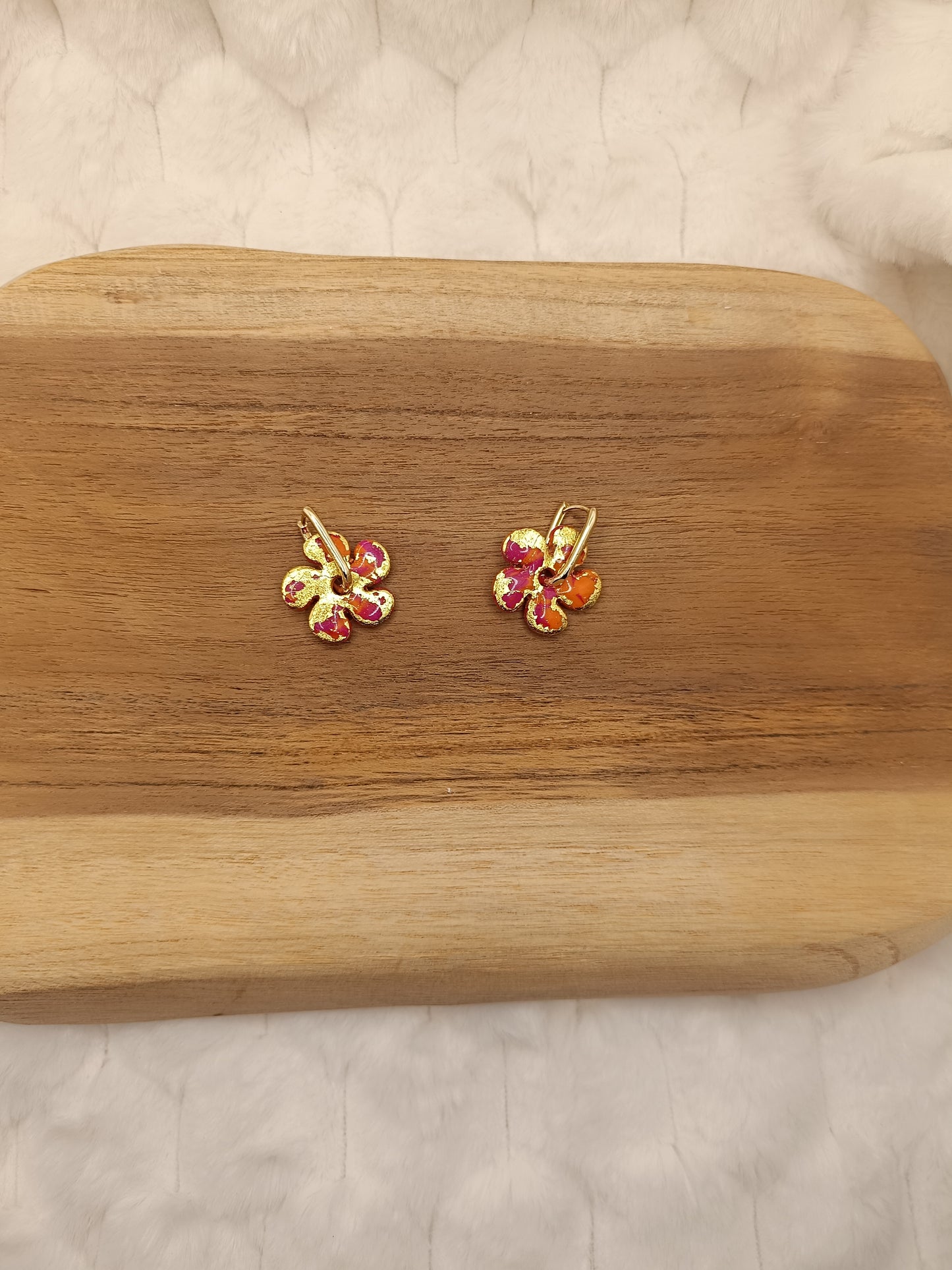 Pampilles " dahlia " marbré rose/orange et doré