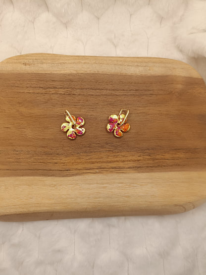 Pampilles " dahlia " marbré rose/orange et doré