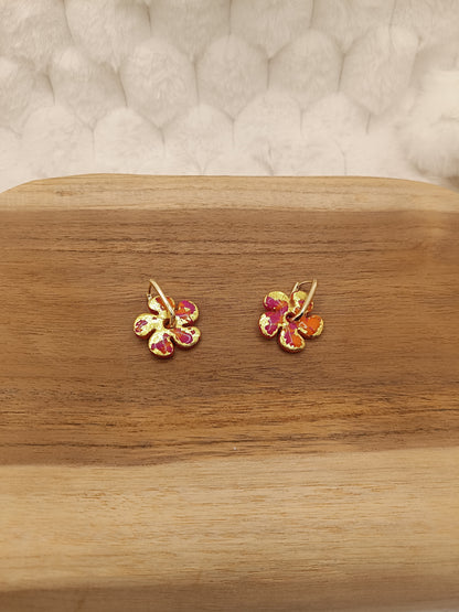 Pampilles " dahlia " marbré rose/orange et doré