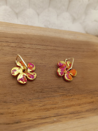 Pampilles " dahlia " marbré rose/orange et doré