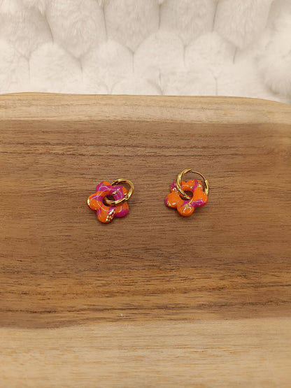 Pampille " mini mya " marbré rose/orange et doré