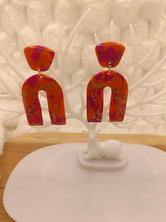Boucles d'oreilles " melina " fuschia/orange