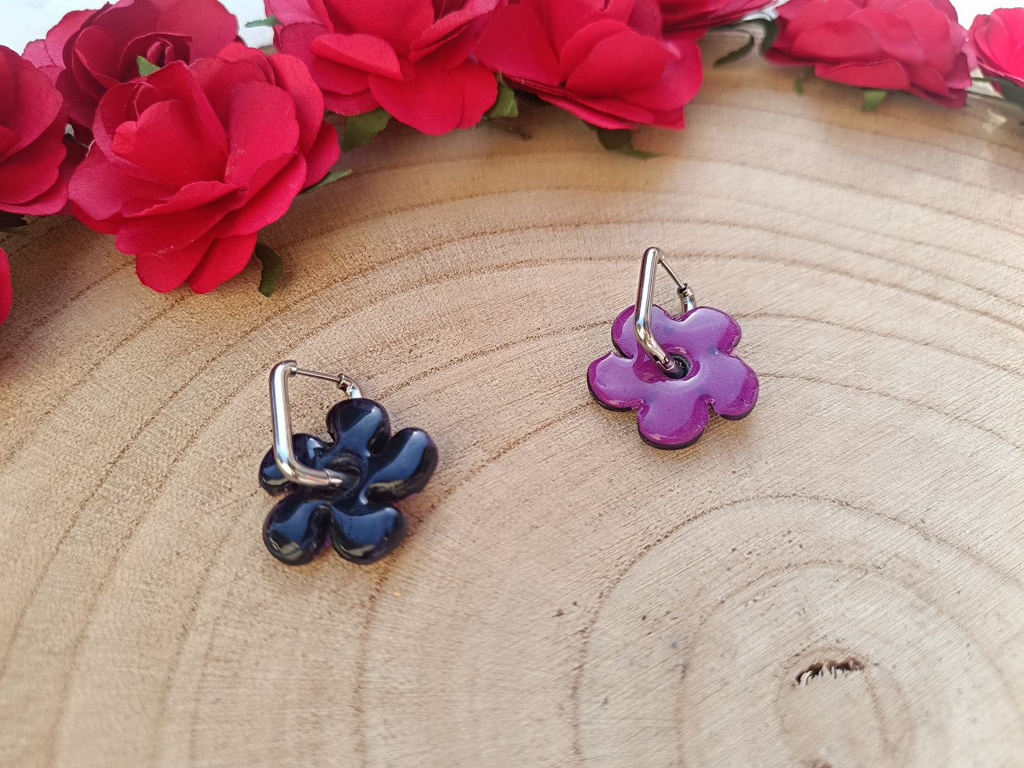 Pampilles " dahlia " violette/noir et prune ( réversible)