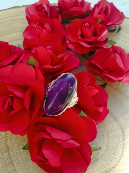 Bague argenté avec cabochon violet