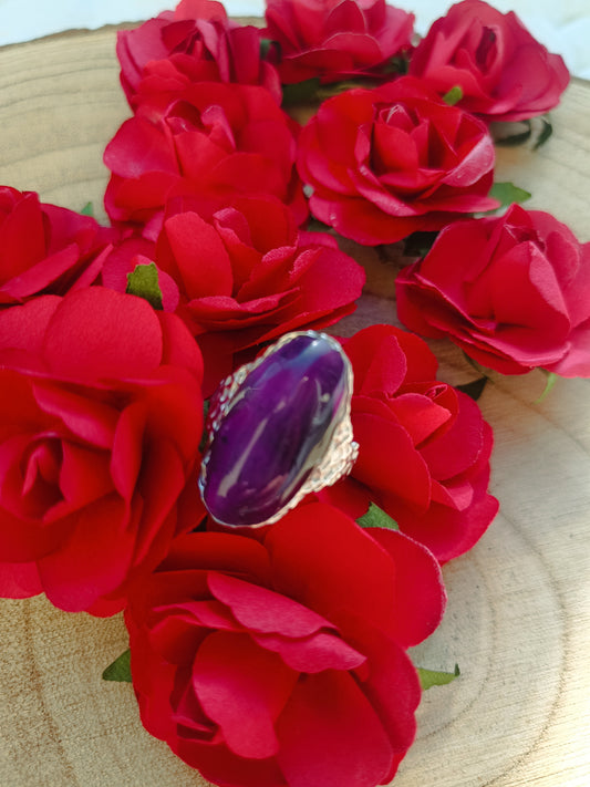 Bague argenté avec cabochon violet