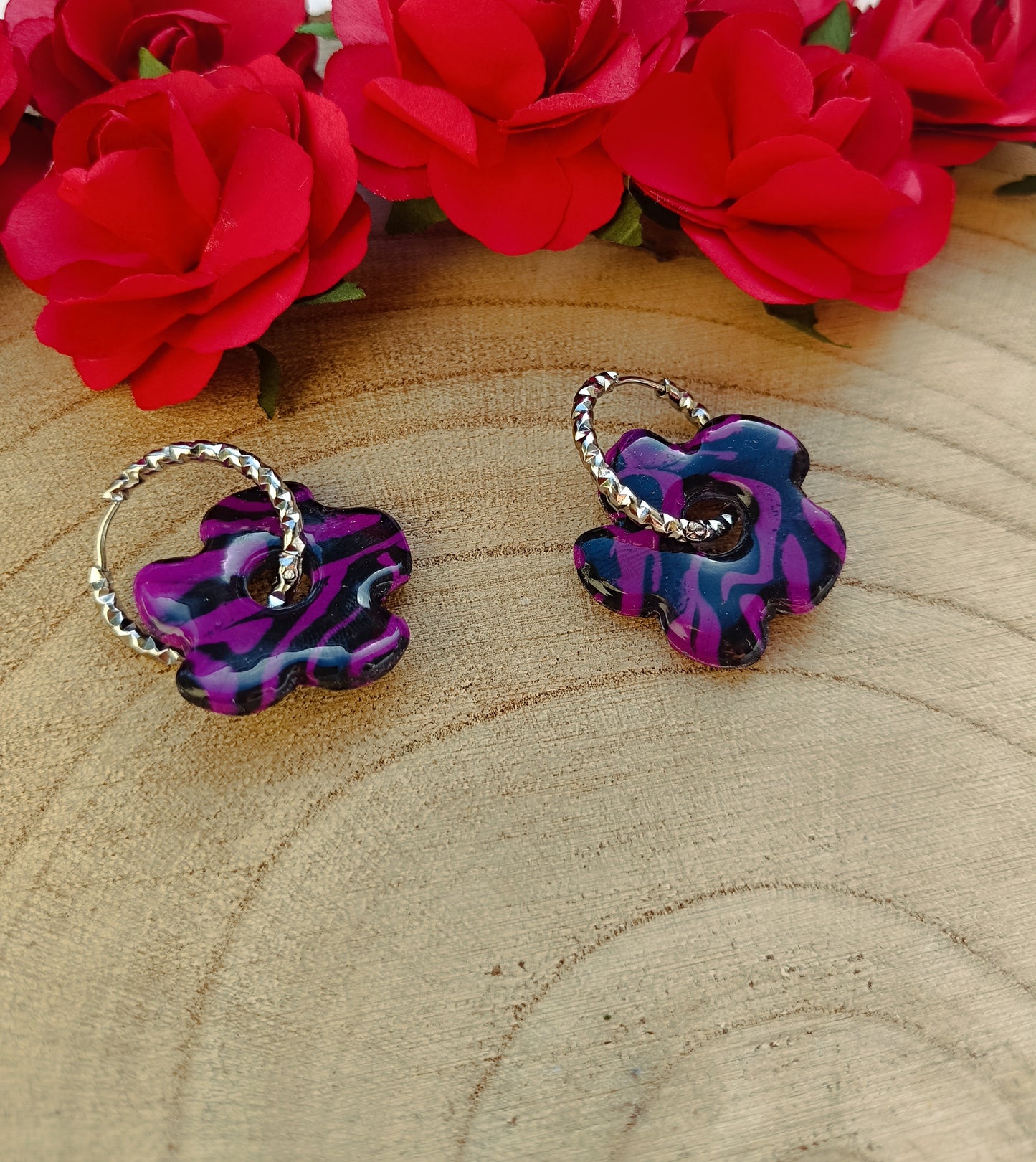 Pampilles " Romy " marbré noir et violette