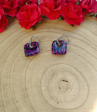 Pampilles " rose " marbré noir et violette