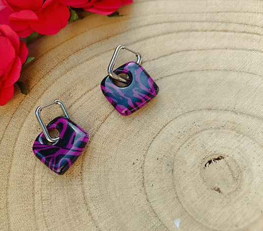 Pampilles " rose " marbré noir et violette