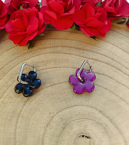 Pampilles " dahlia " violette/noir et prune ( réversible)