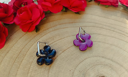 Pampilles " dahlia " violette/noir et prune ( réversible)