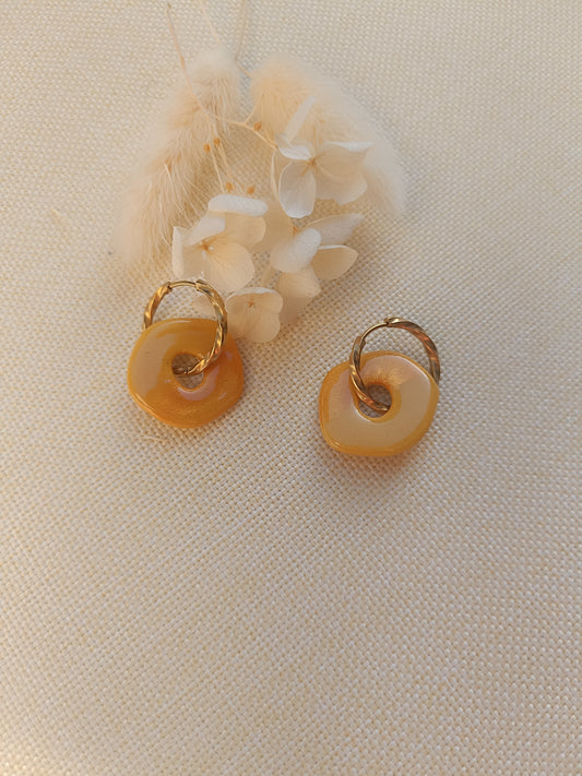 Pampilles " iris " jaune pastel et doré