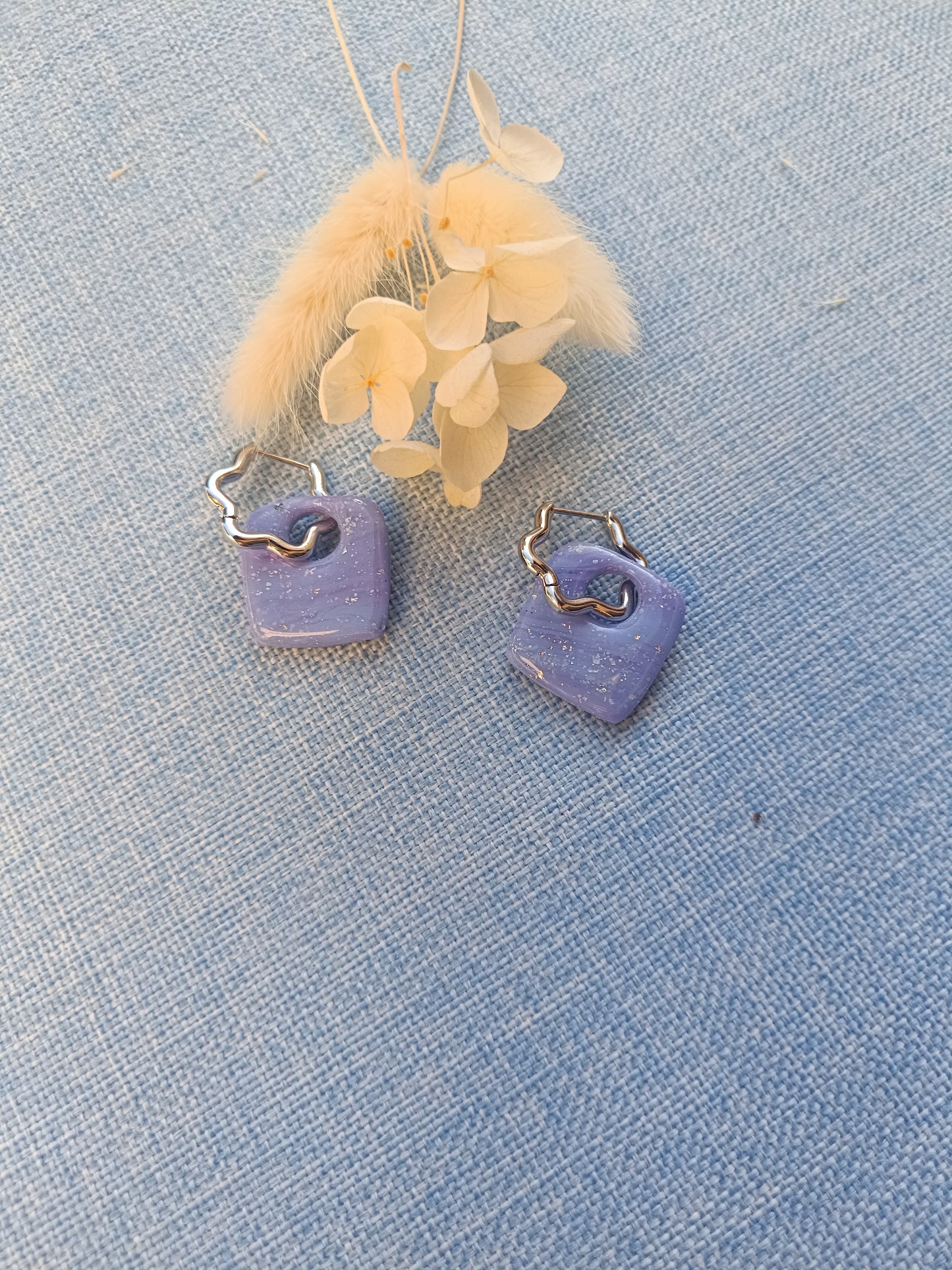 Pampilles " rose " lila/bleu et argenté