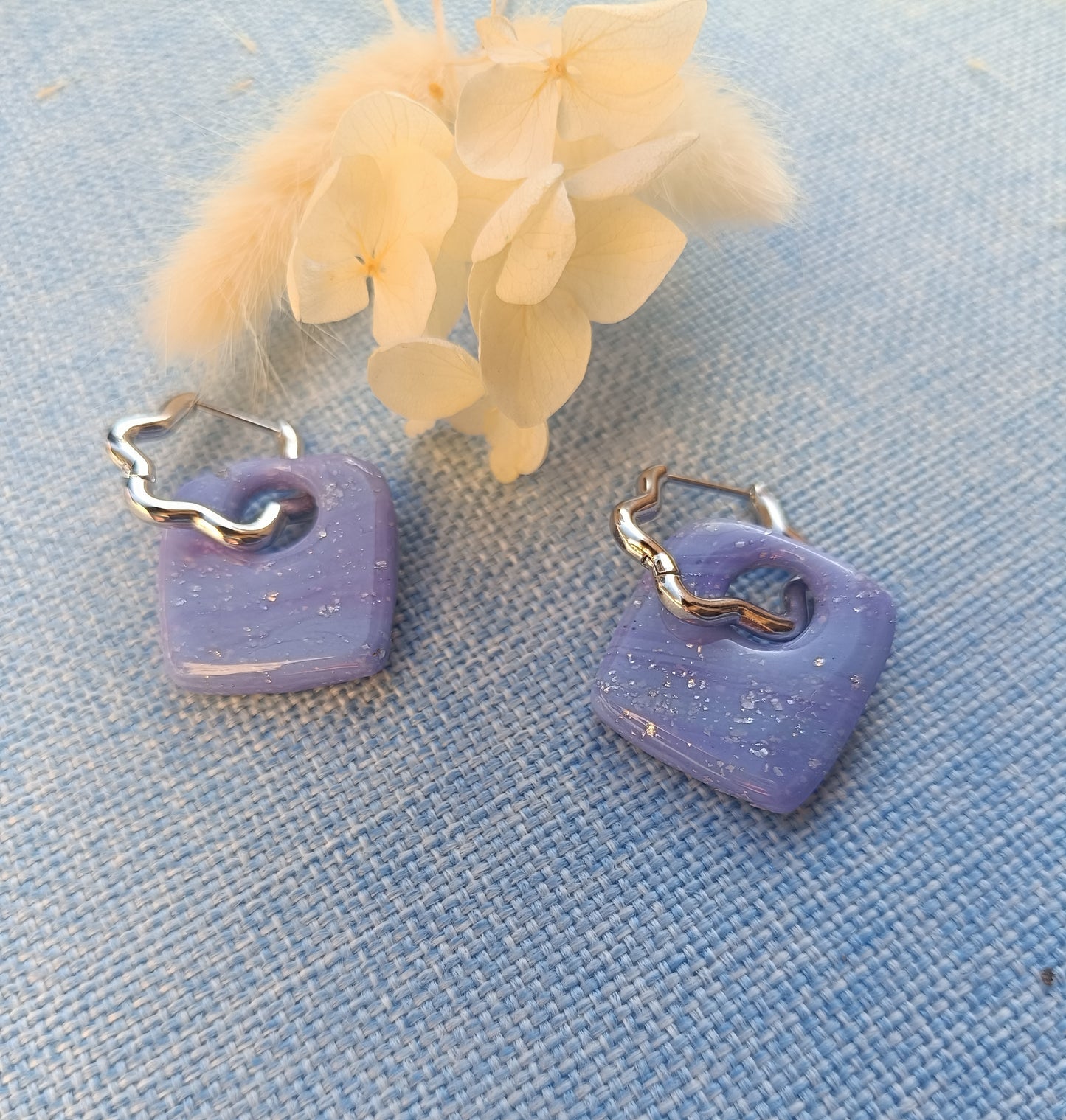 Pampilles " rose " lila/bleu et argenté