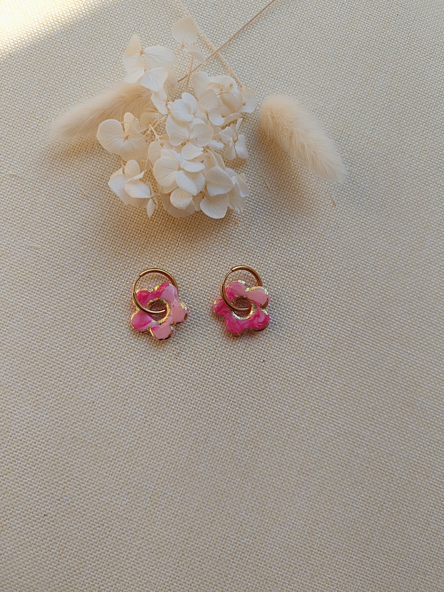Pampilles " Mya " marbré rose pastel, framboise et doré