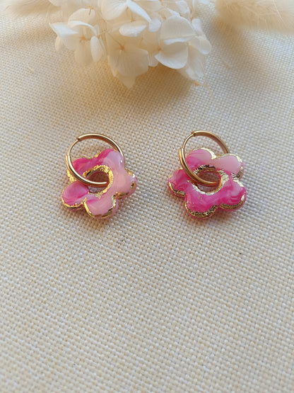 Pampilles " Mya " marbré rose pastel, framboise et doré