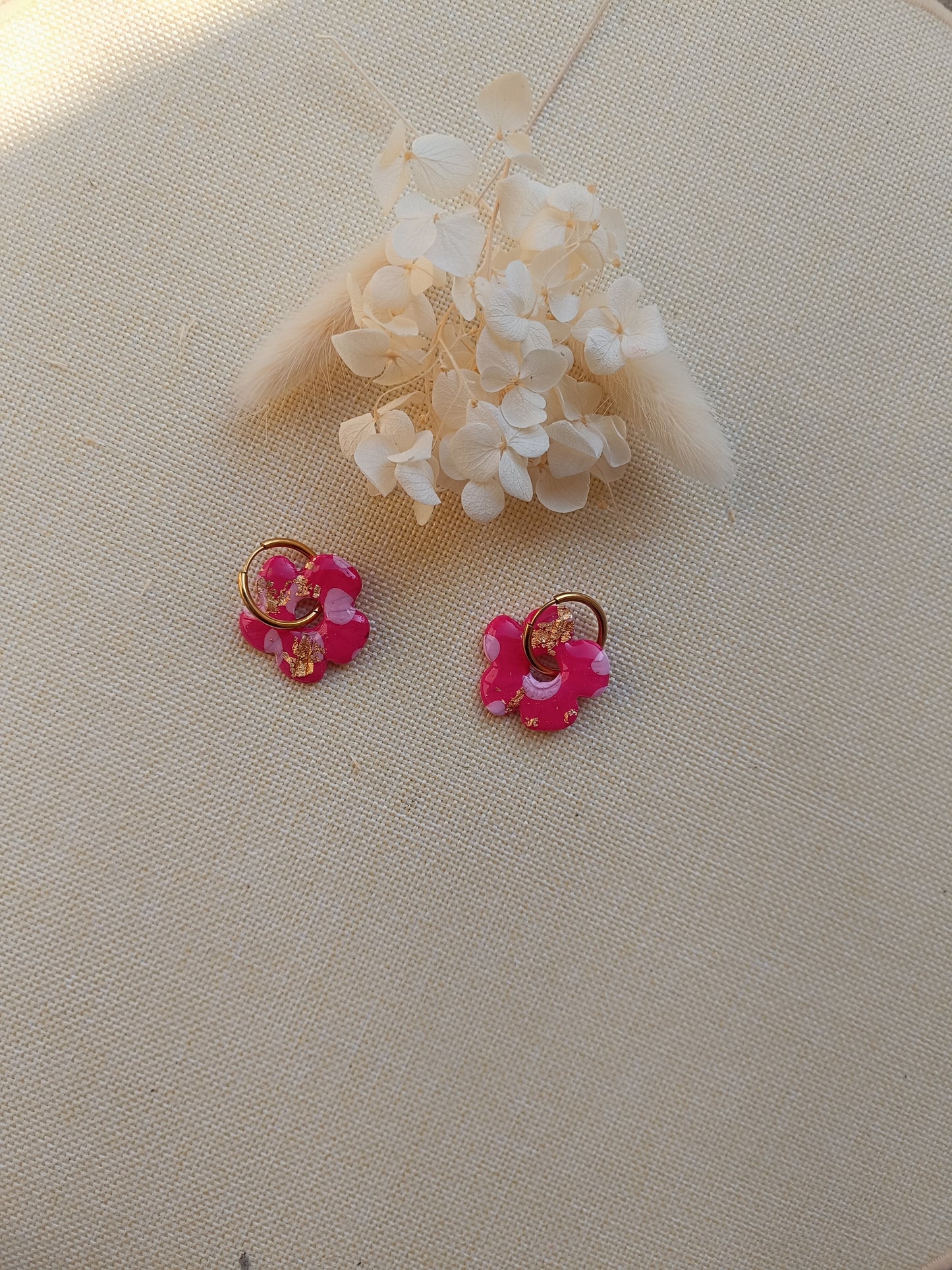 Pampilles " adélie " marbré framboise et rose pastel