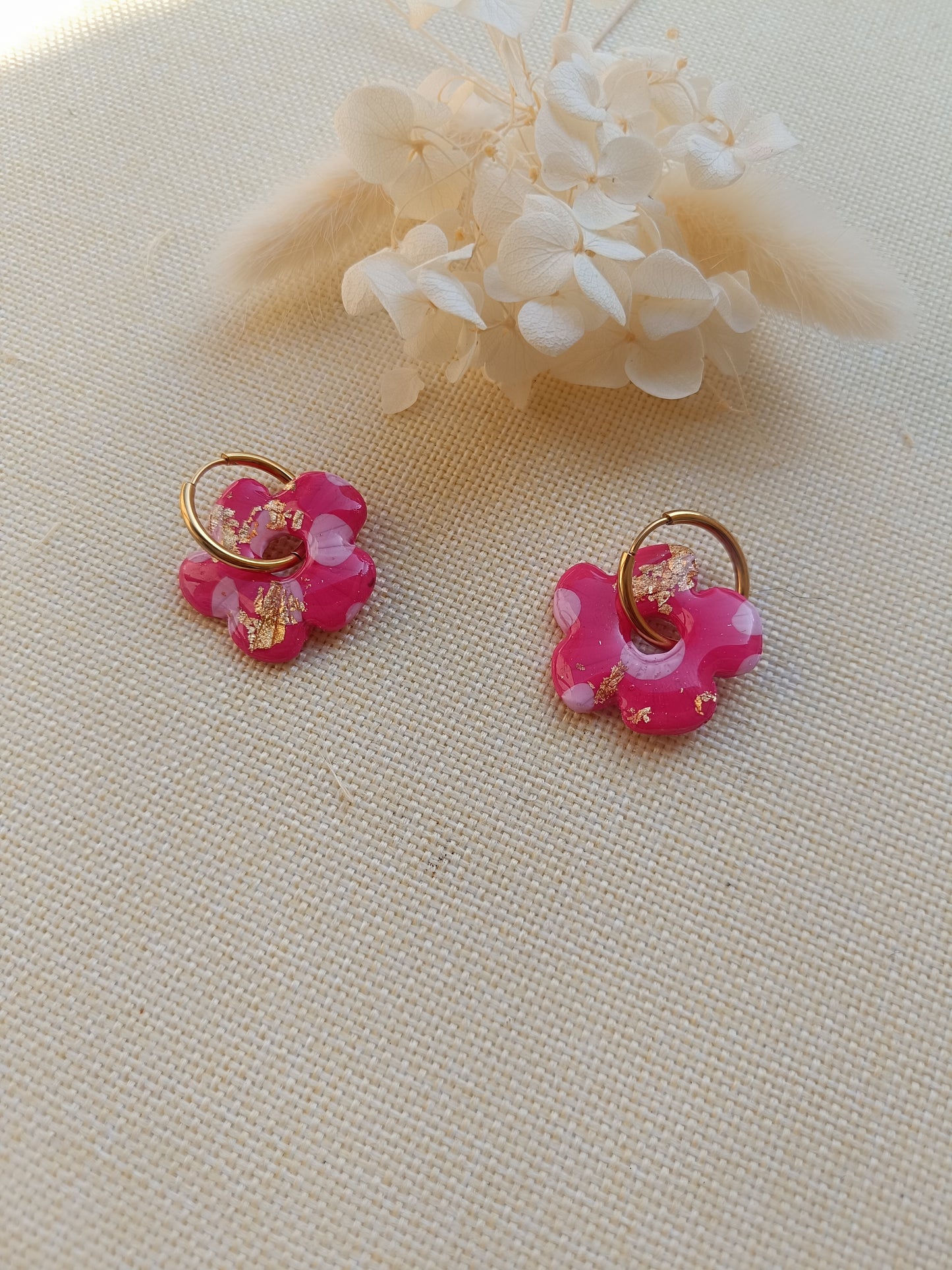 Pampilles " adélie " marbré framboise et rose pastel