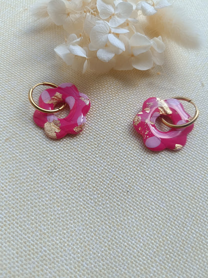 Pampilles " enola" framboise et léopard rose pastel et doré