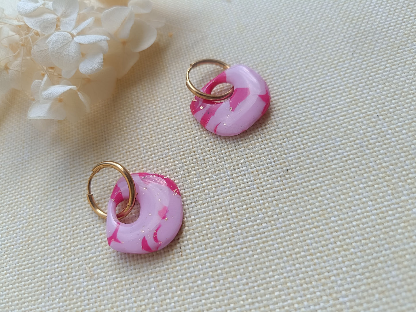 Pampilles " alma " marbré framboise et rose pastel