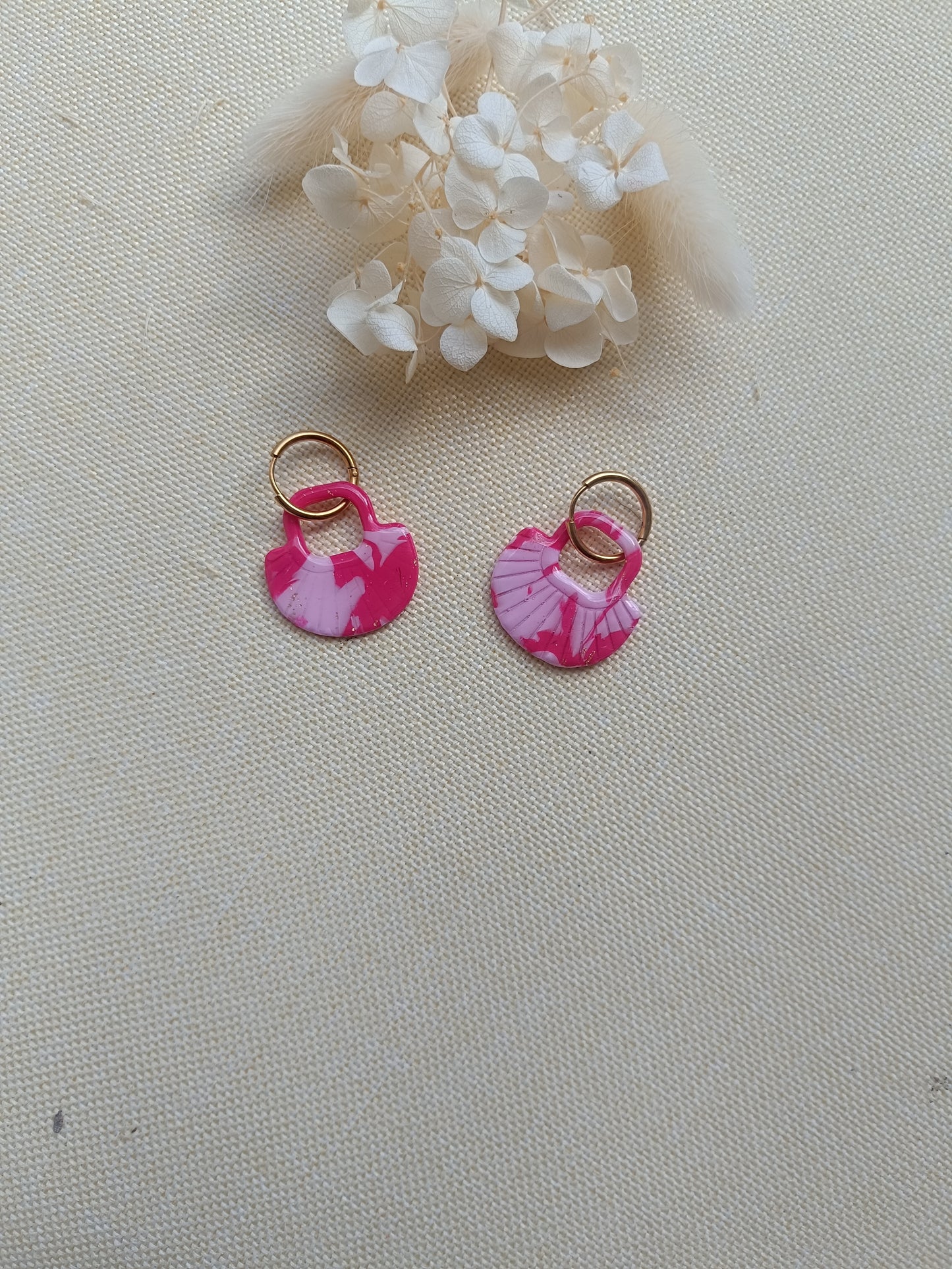 Pampilles " jasmine " marbré rose pastel et framboise