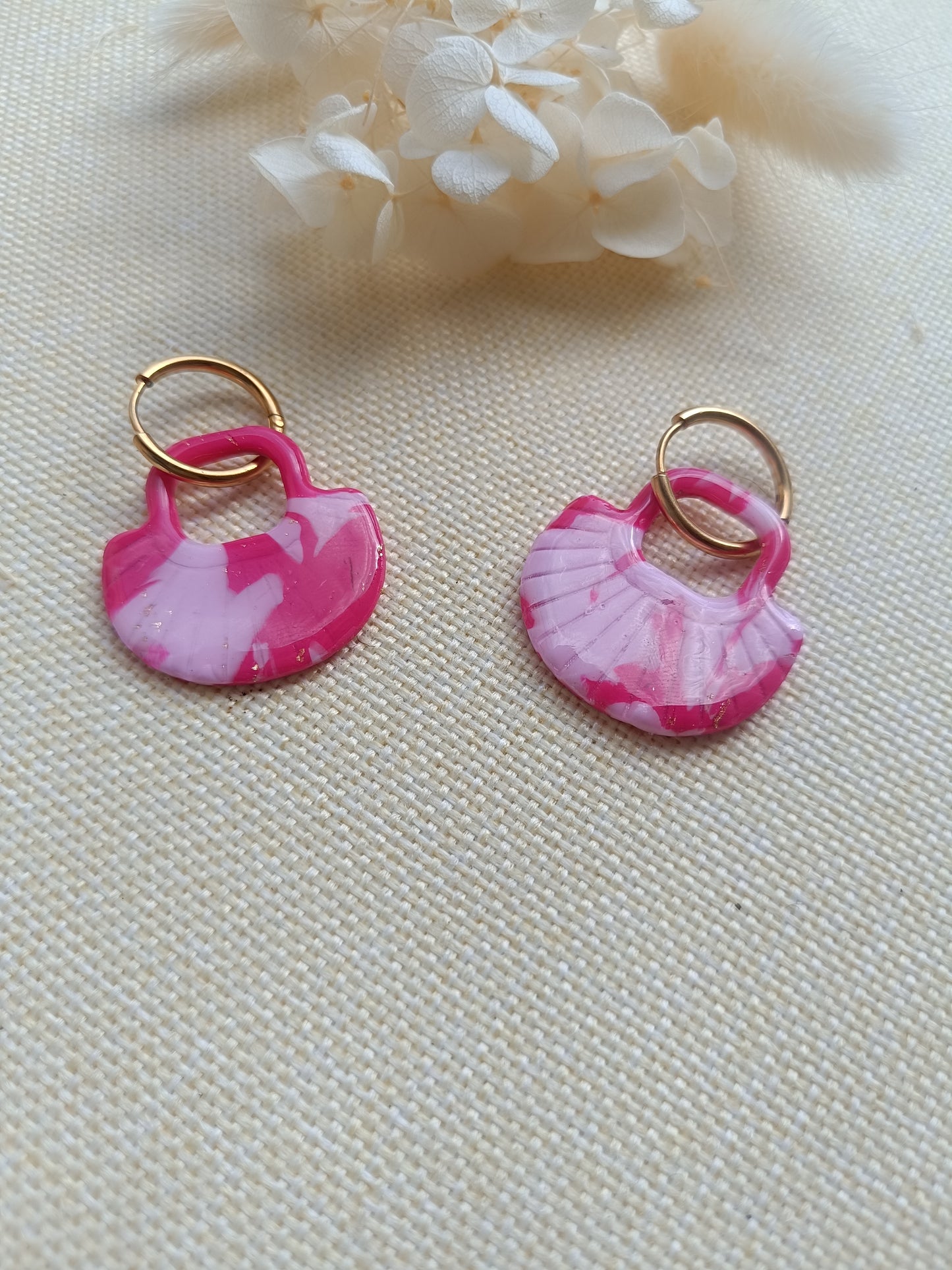 Pampilles " jasmine " marbré rose pastel et framboise